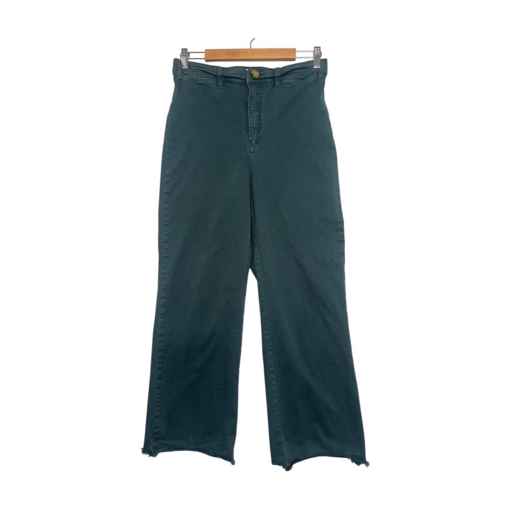 Marine Layer Pants Womens 10 Green Wide Leg High Rise Raw Hem Stretch Classic